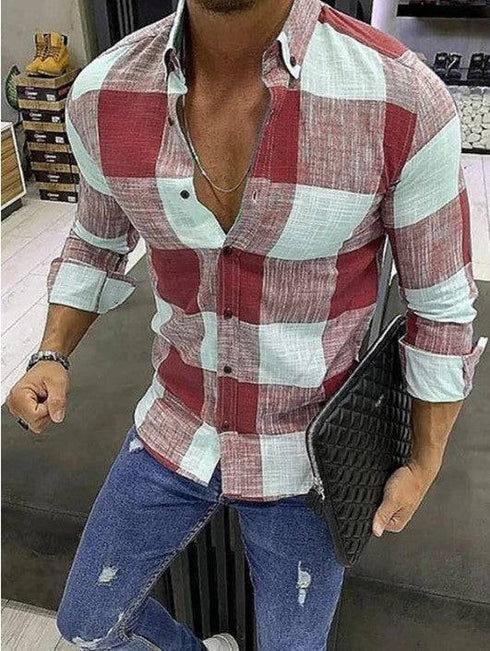 Men's Shirt Lapel Button Long Sleeve EsaModa